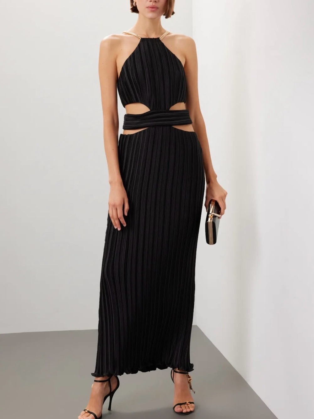 Aifos Juliana Halter Black Cut Out Plisse Gown - Picture 2 of 11